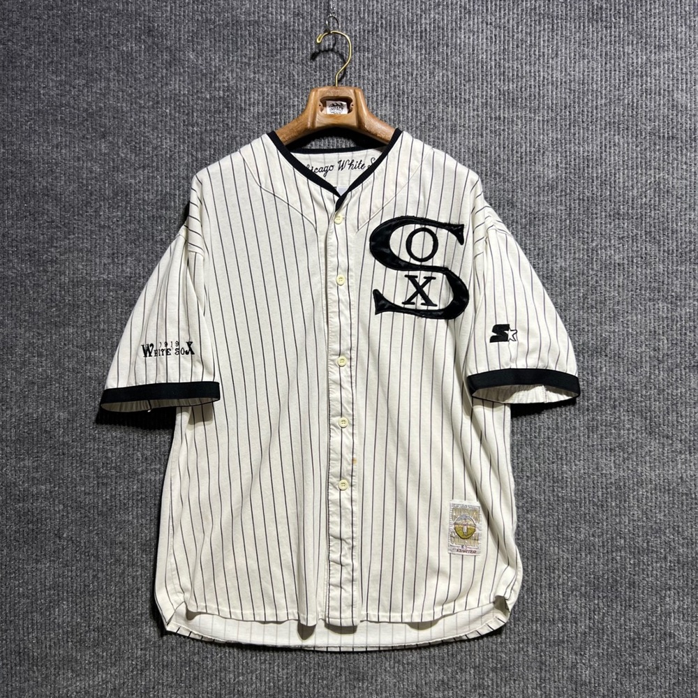 Vintage Starter Chicago White Sox Jersey Mens XL White Pinstripe MLB Retro